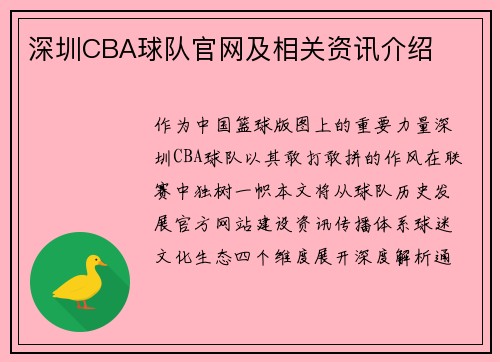 深圳CBA球队官网及相关资讯介绍